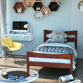 Fast Furnishings Twin Walnut Pine Wood Farmhouse Bed